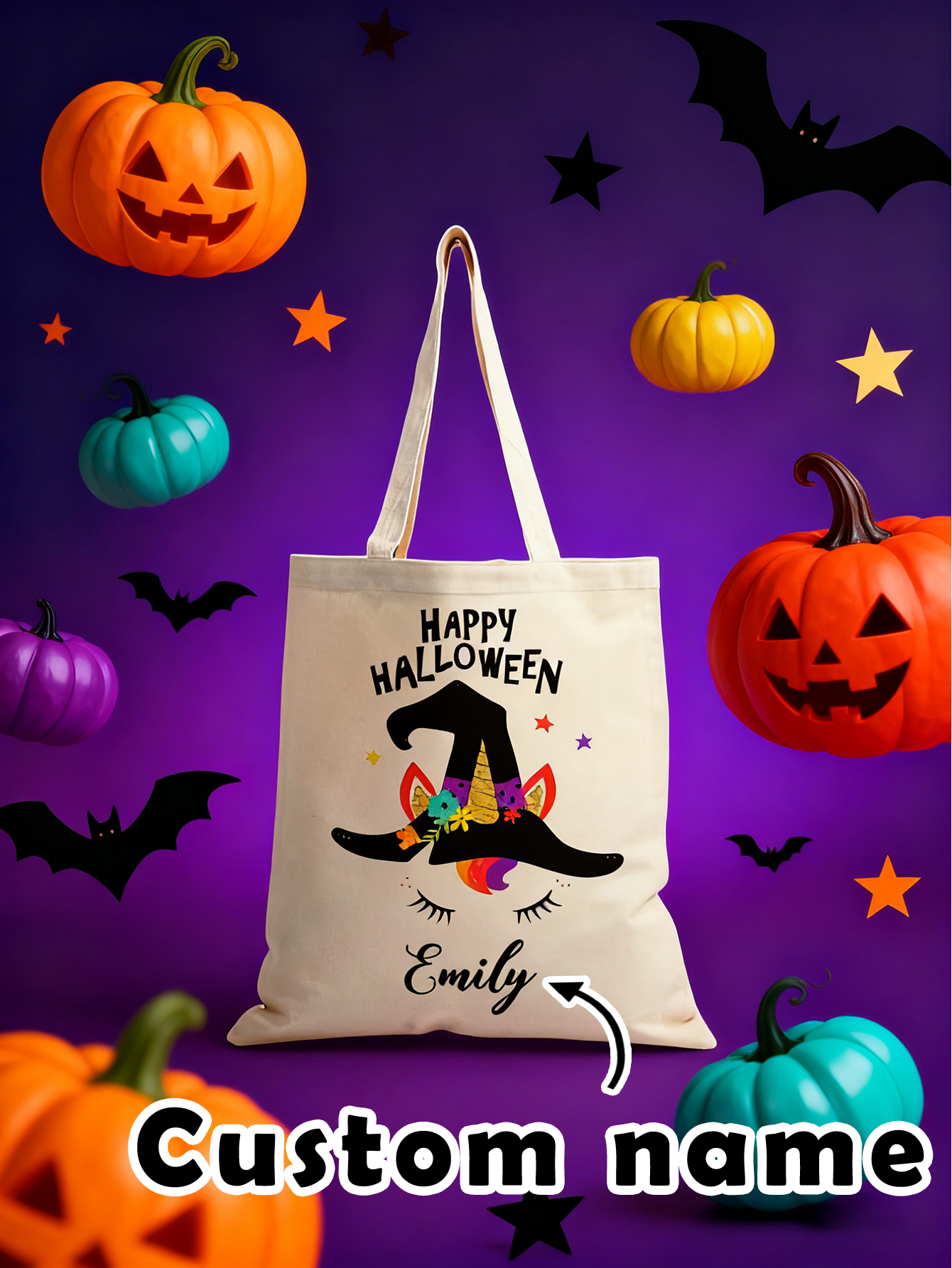 Halloween Witch Hat Personalized Canvas Candy Bag